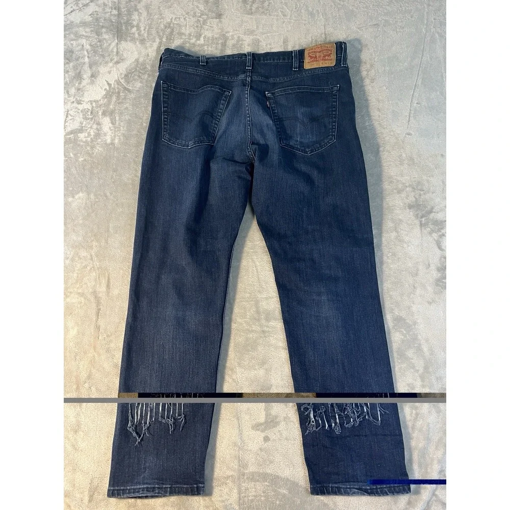 Levi's 502 Men's 38x34 Dark Wash Distressed Ripped Jeans Tapered Stretch Denim